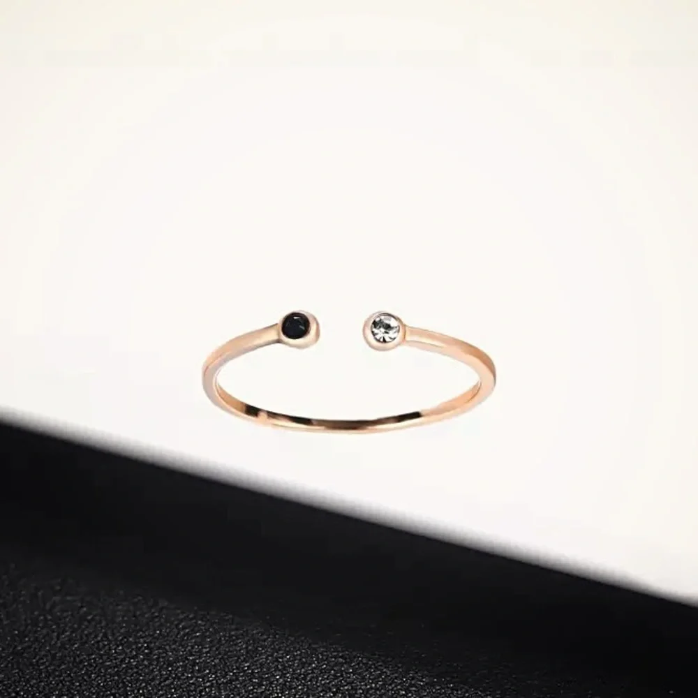 NWT Black & White Crystal Diamond Simulant Rose Gold-Plated Open Mini Ring - Picture 5 of 7